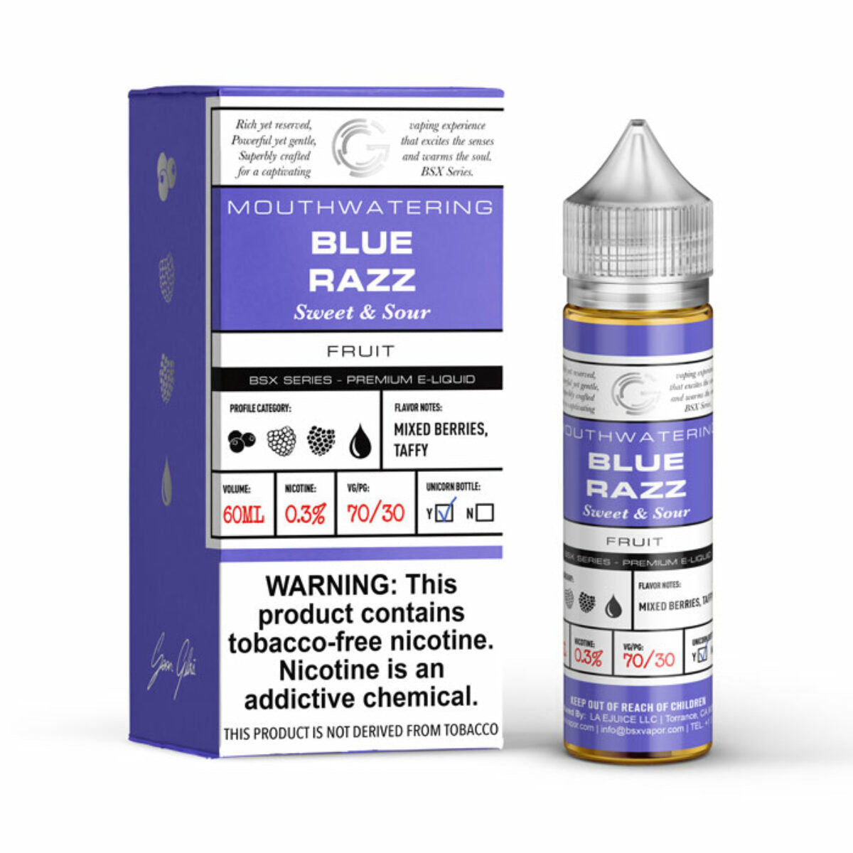 GLAS BASIX E-LIQUID BLUE RAZZ - 60ML - Vape Land