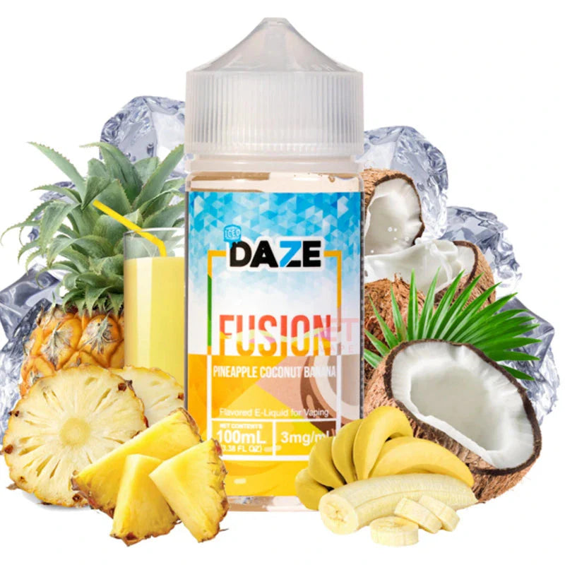 7DAZE E-LIQUID FUSION ICED PINEAPPLE COCONUT BANANA - 100ML - Vape Land